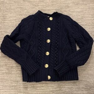 J. Crew Navy cable knit cardigan with gold buttons